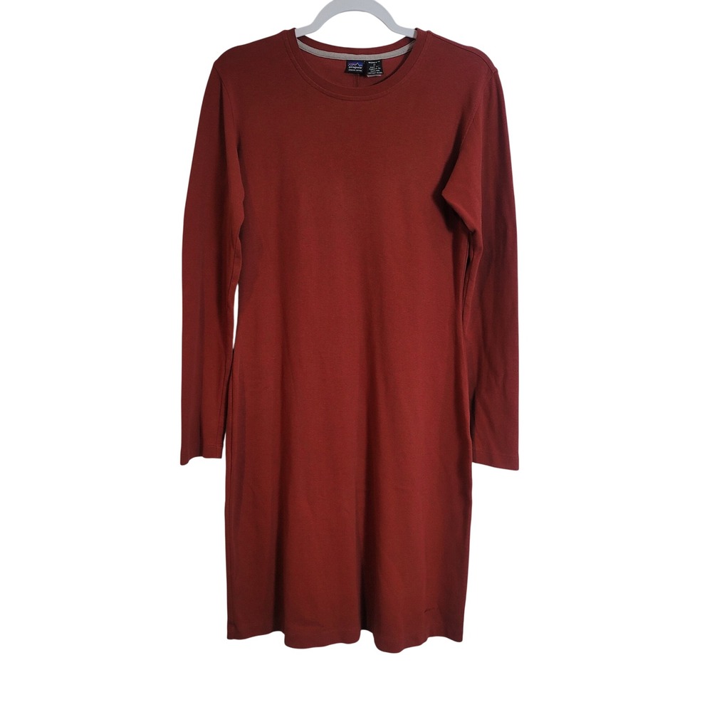 Patagonia Womens Organic Cotton Long Sleeve Crew Neck Midi Dress Red Size Medium